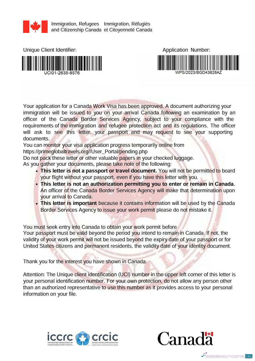 Download Canada visa approval letter template in Word and PDF formats Photoshop template